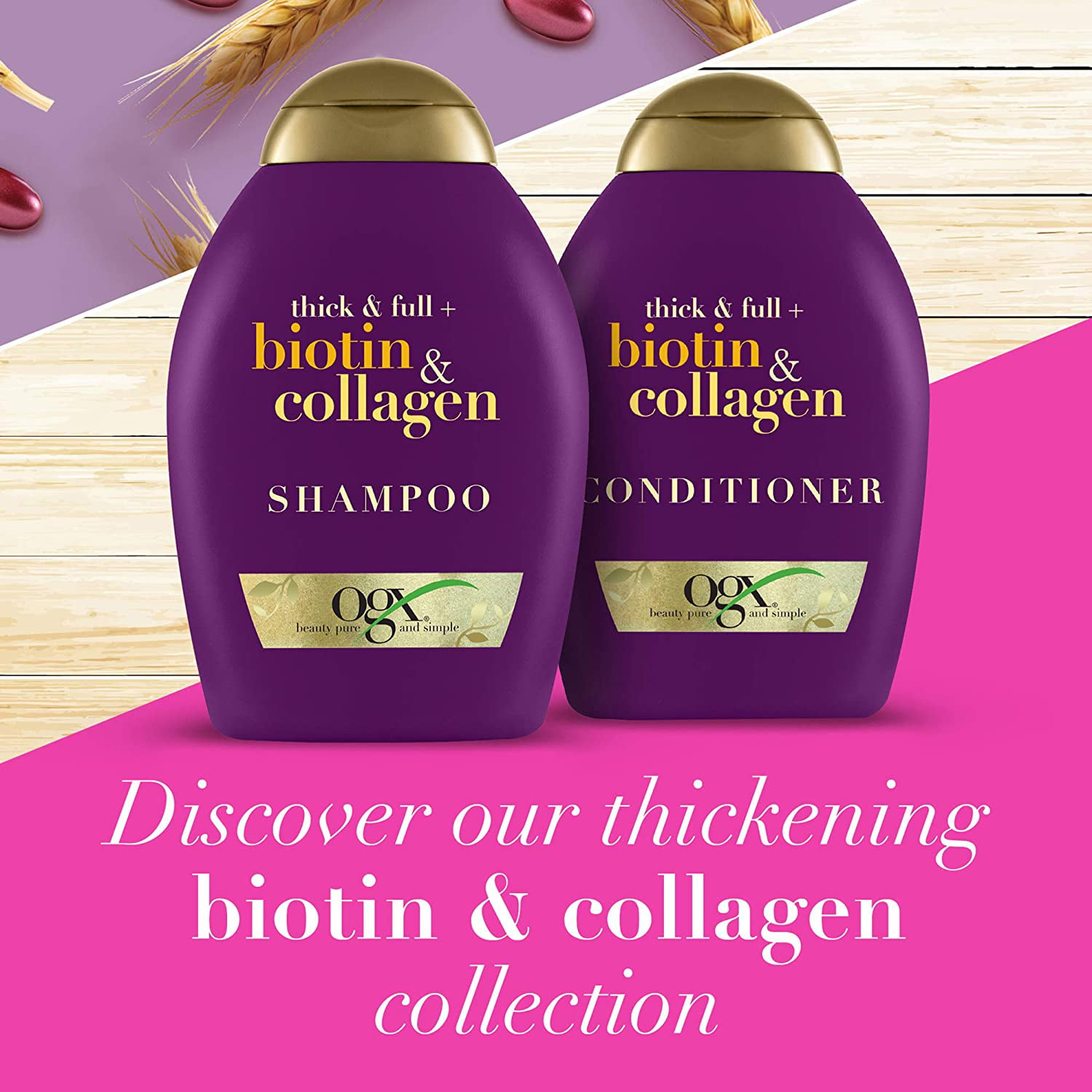 Vær modløs Forstyrret mave OGX Thick & Full + Biotin & Collagen Shampoo & Conditioner Set, 13 Ounce  (packaging may vary), Purple - Walmart.com
