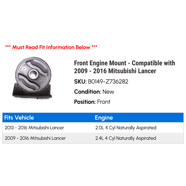 Front Engine Mount - Compatible with 2009 - 2016 Mitsubishi Front Engine Mount - Compatible with 2009 - 2016 Mitsubishi