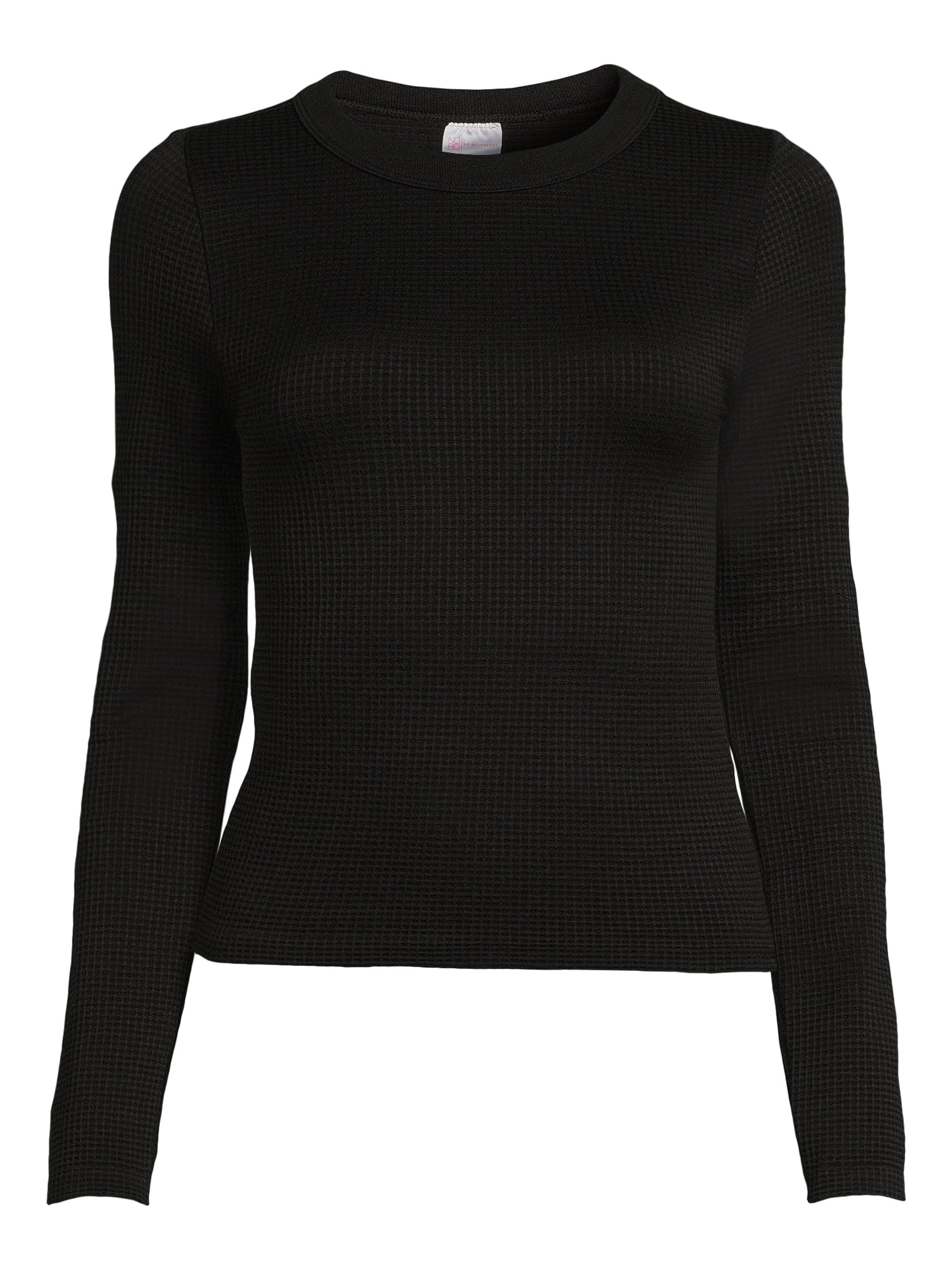 No Boundaries Juniors’ Crewneck Waffle Tee with Long Sleeves, Sizes XS-XXL