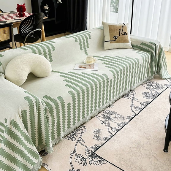 weibbin Thick Flannel Sofa Cushion Cover for Winter, 70.8x35.4 Inch Soft Plush Seat Pad with Non-Slip Back, Cozy Living Room Decor, Green