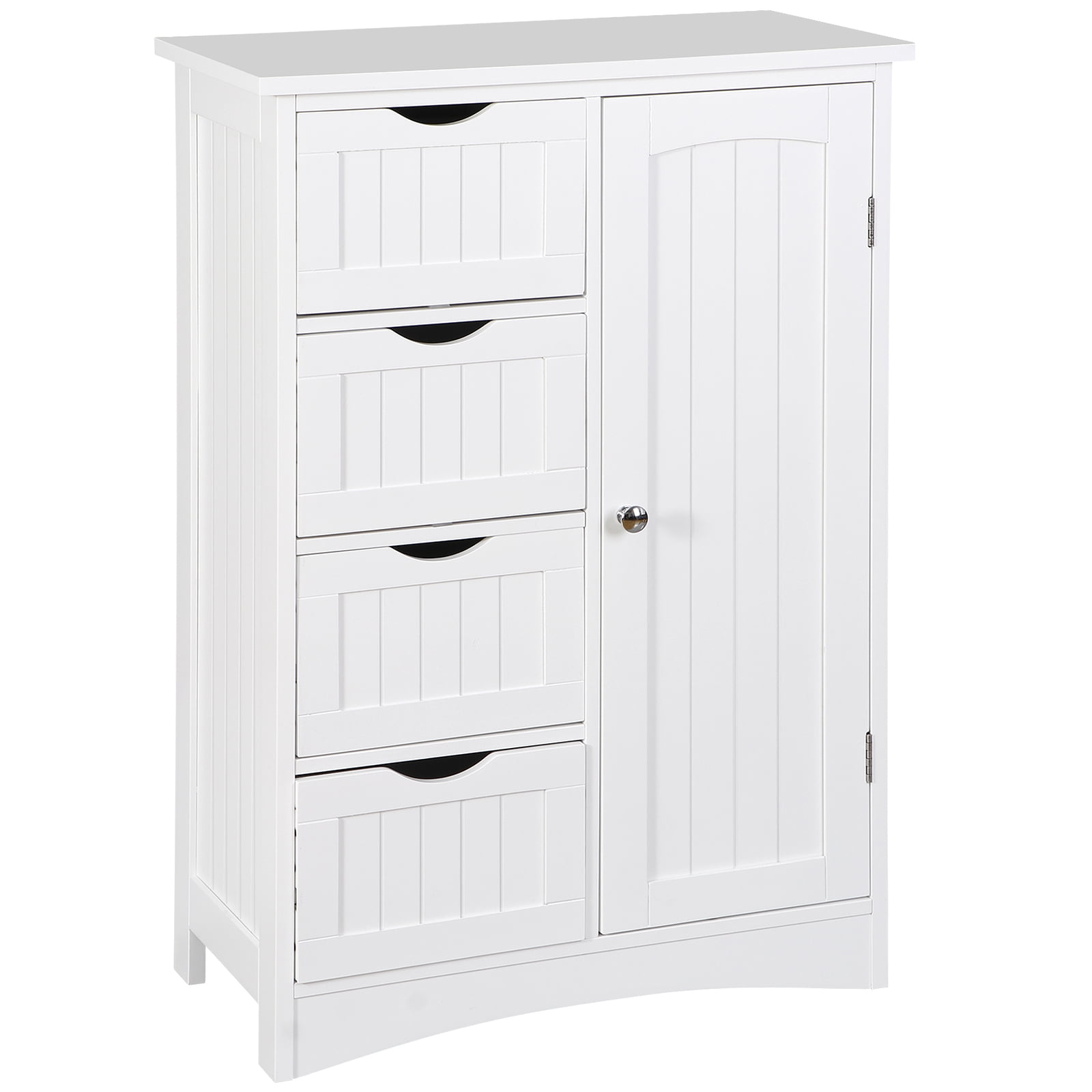 BNDFTF White Bathroom Cabinet - P2 MDF Waterproof Material, 3-Level Adjustable Shelf, 4 Drawers + 1 Cabinet, Anti-Tipping Design