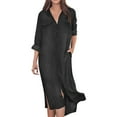 thumbnail image 1 of Vestido camisero holgado de color liso para mujer - Con cuello, poliéster-algodón, tallas S-XXXXXL, estilo informal/para todas las estaciones, largo, 1 of 4