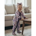thumbnail image 3 of BemeyourBBs Newborn Baby Girls Mardi Gras Outfit Ruffle Footed Romper Long Sleeve Printed Zip Up Footie Jumpsuit Headband Cute Infant Spring Fall Winter Clothes, 3 of 9