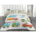 thumbnail image 2 of Ambesonne Cartoon Quilted Coverlet 3 Pcs, Transportation Theme, King Size, Multicolor, 2 of 4