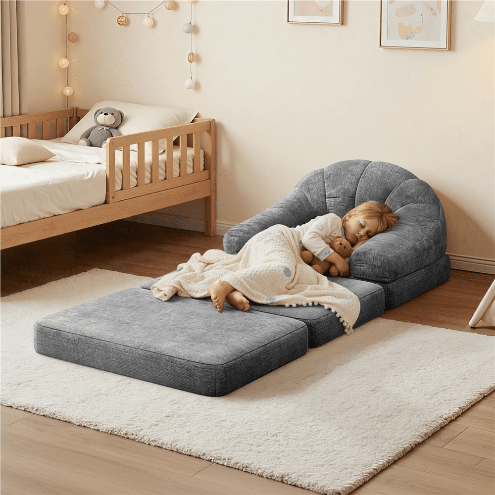 Renwick 2-in-1 Convertible Sofa  Bed Folding Sleep Chair Bed Chenille Sofa with Armrests  for Living Room and Bedroom, Gray
