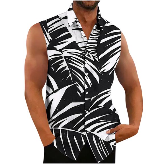 WAENQINLA Mens Workout Tank Tops Big and Tall Fashion Graphic Sleeveless Hawaiian Shirt Lightweight Button Down Shirts,S-5XL