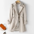 thumbnail image 4 of Women Fall Spring Coat Slim Fit Single-breasted Solid Color Turn-down Collar Pockets Mid Length Korean Style Overcoat Outdoor Jacket, 4 of 8