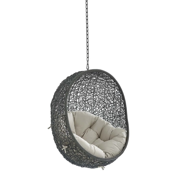 Hide Outdoor Patio Swing Chair - Exotic Island Tranquility | Synthetic Rattan Weave | Sunbrella Cushion | Powder-Coated Steel Frame | Adjustable Chain | Weather Resistant | UV Protection | Gray Beige