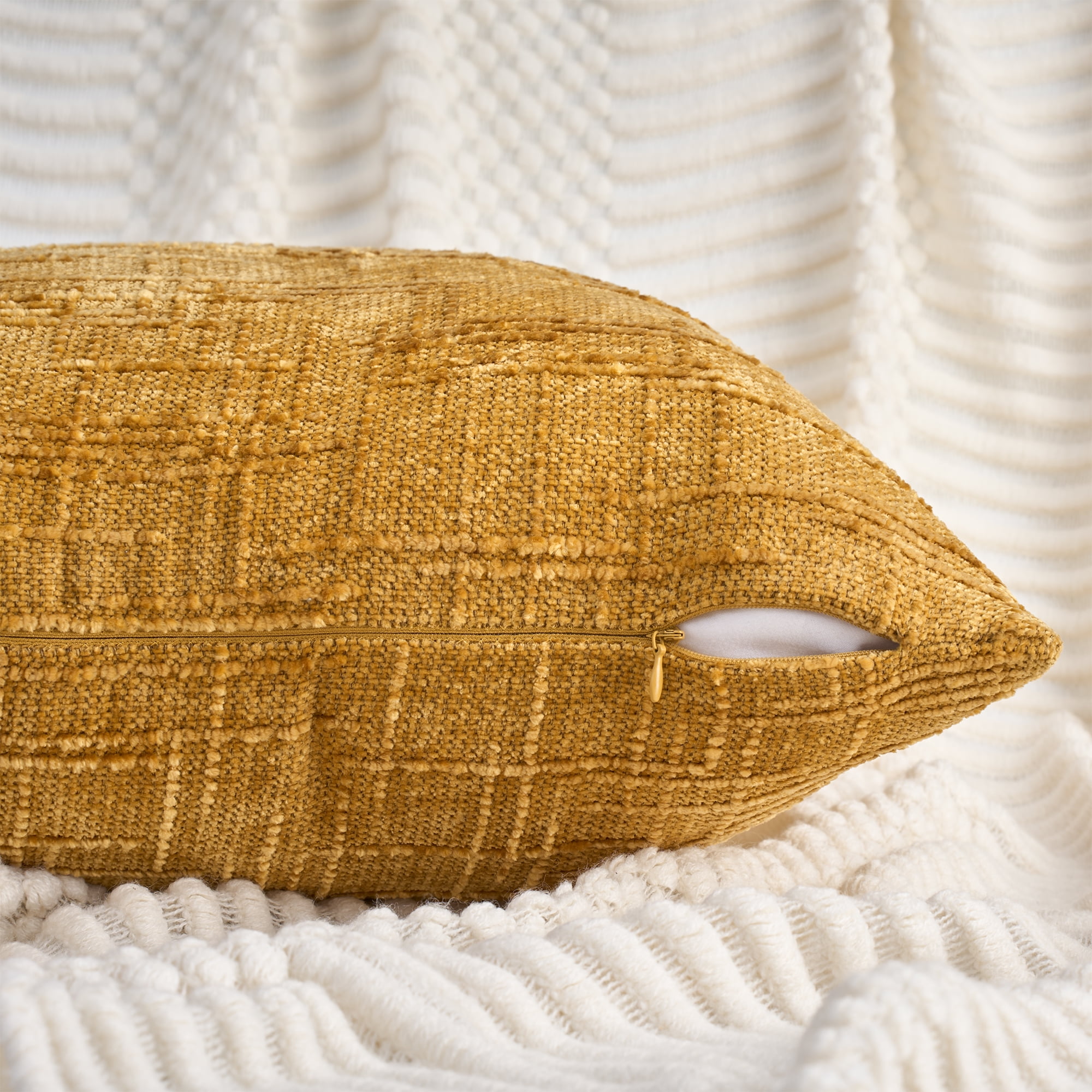 Unique Bargains Decorative Chenille Throw Pillow Covers Pack of 2 Yellow 18" x 18"