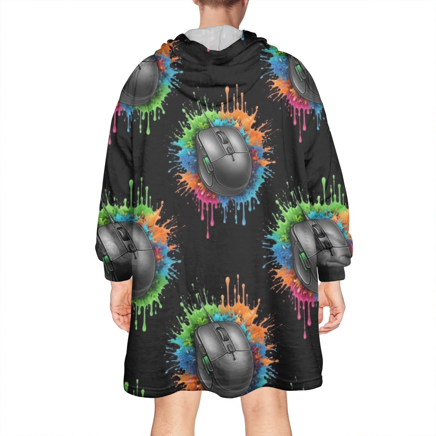 Wearable Oversized Blanket,Colorful Mouse Games Black Pattern Wearable Blanket Hoodie for Adults,Cozy Hooded Blankets with Super Pockets,Super Warm Fuzzy Pullover for Women & Men