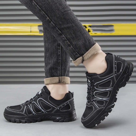 CIAKGIAF Men Shoes Safety Working Footwear Round Toe Work Hiking Shoes,Wide Size Outdoor Casual Shoes