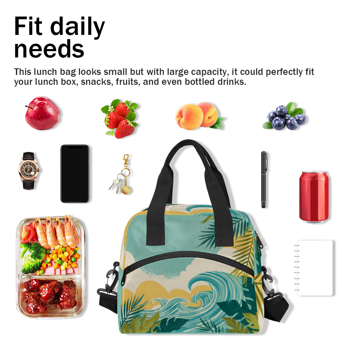 Herdesigns Coastal Insulated Lunch Bag for Women Men Adults Large Reusable Lunch Box Hawaii Seaside Leakproof Cooler Tote Bags with Adjustable Shoulder Strap