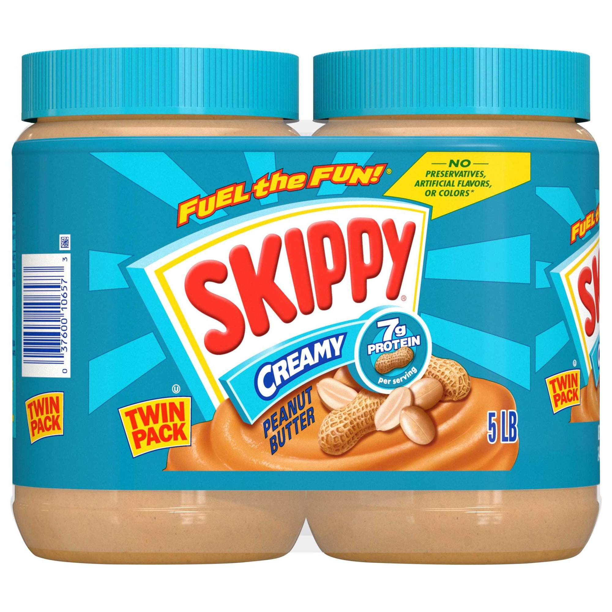 SKIPPY Creamy Peanut Butter Spread, Shelf-Stable, 40 oz Plastic Jar (2 Pack)