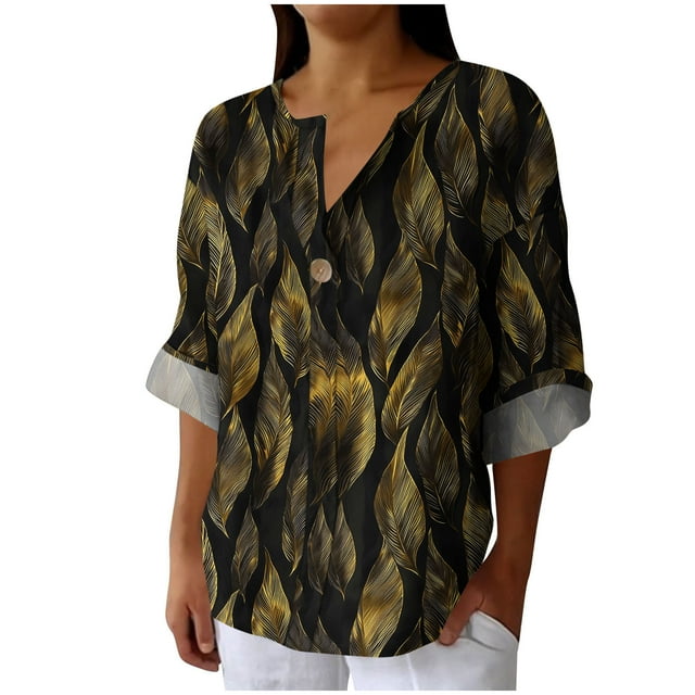 Vestidos Casuales Para Mujer, Blusas De Mujer De Moda Camisa de lino sintético para mujer, de manga larga, con botones y cuello en V, estilo moderno y holgado.