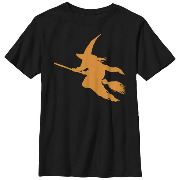 Boy's Lost Gods Halloween Witch on a Broomstick  Graphic Tee Black Medium