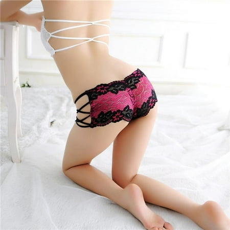 

Clearance!1Pc Women Summer Perspective Lingerie Strap Panties Lace-up Plus Size Low Waist Underwear Rose Red