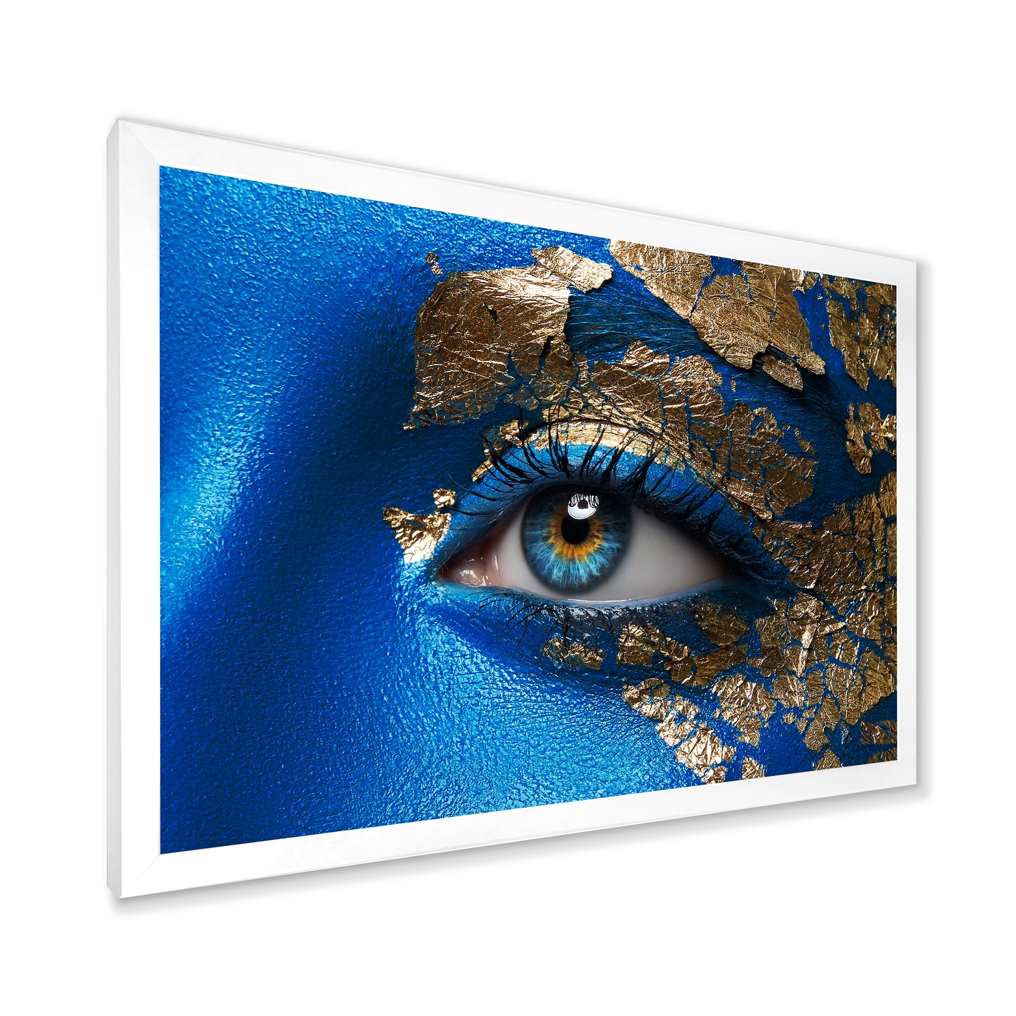 Designart 'Portrait of A Young Woman Model With Blue Make-Up' Modern Framed Art Print