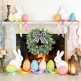 thumbnail image 6 of Artificial Eucalyptus Wreath with Plaid Bow, Spring Summer Green Leaf Wreath for Front Door Porch Farmhouse Decor, Festival Celebration Decor (13.8in), 6 of 6