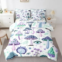 Kawaii Mushroom 7 Piece Bed in a Bag Twin Comforter Set, Cartoon Eyes Moon Print Bedding Sets For Teens, Cute Fungus Plant Soft Bed Comforter Sets, Leaves Botanical Sheets Set