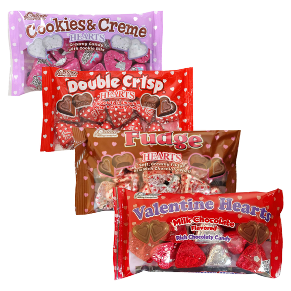 FSSTAM Valentines Day Hearts Candy 4 Variety Pack, 1-Double Crisp 1-Milk Chocolate 1-Fudge 1-Cookies & Creme Individually Wrapped, Gifts Party Favors Stuffers Fillers(with Exclusive FSSTAM Booskie)