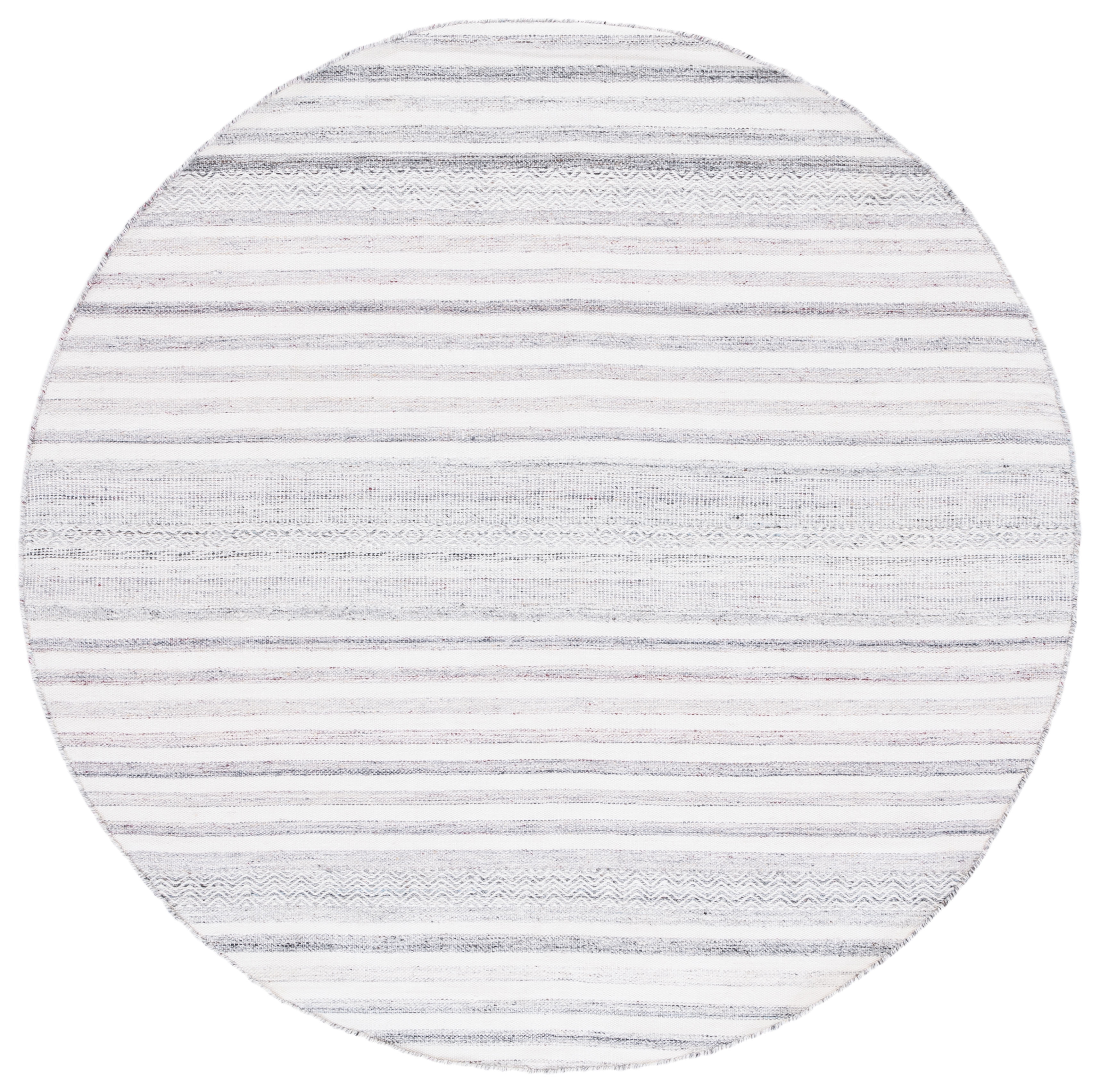 Safavieh Kilim Mckayla Striped Polyester Area Rug, Ivory/Light Gray, 6' x 6' Round