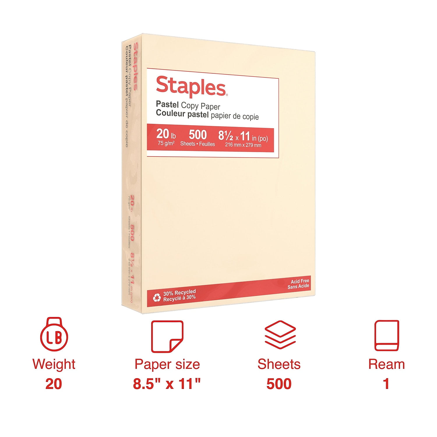 Staples Pastel Colored Copy Paper 8 1/2 x 11 Pink 500/Ream (14779)