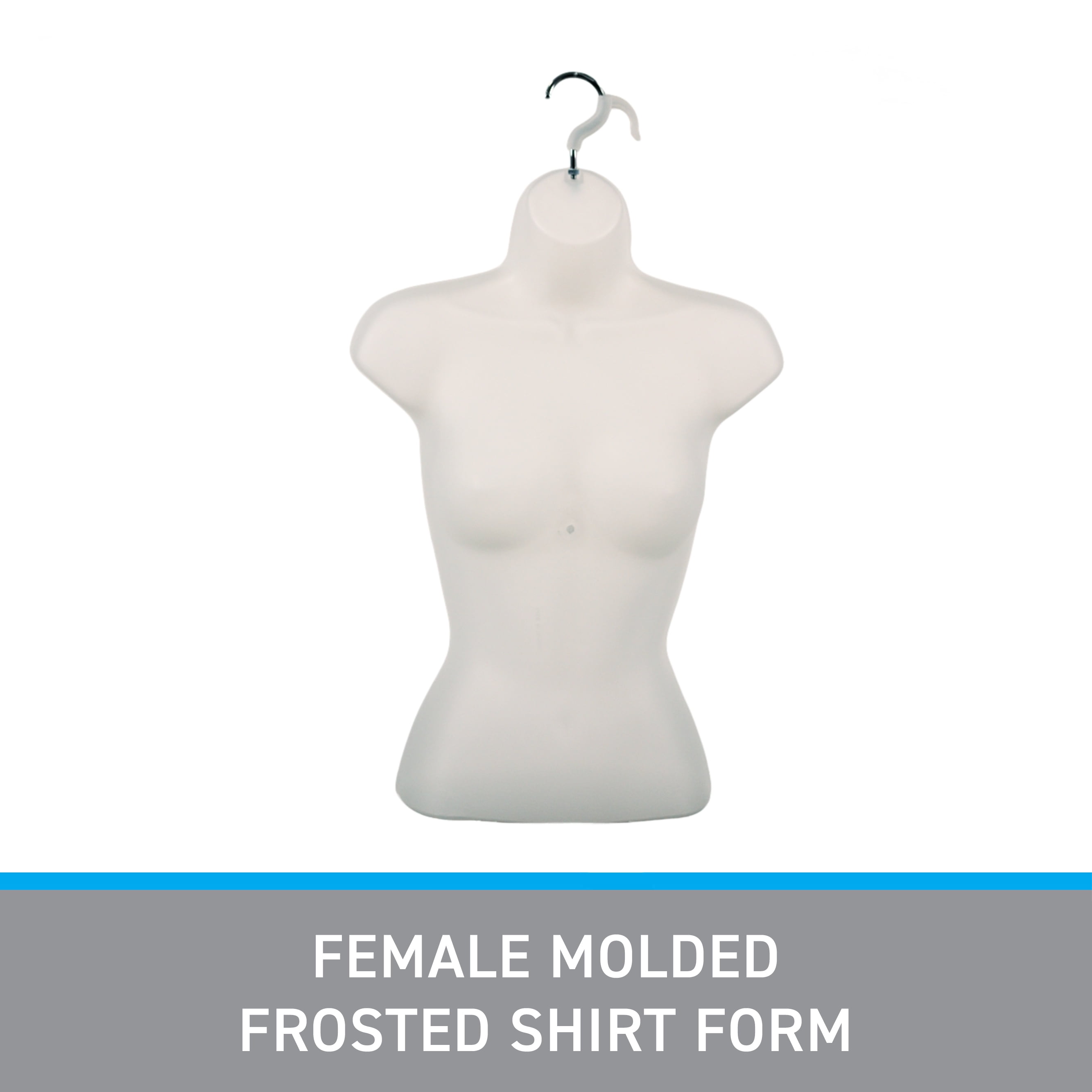 SSWBasics Female Shatterproof Molded Frosted Shirt Form With Hook -  Fits Women’s Sizes 5-10 - Hanging Fashion Form Mannequin to Display Clothing and Accessories