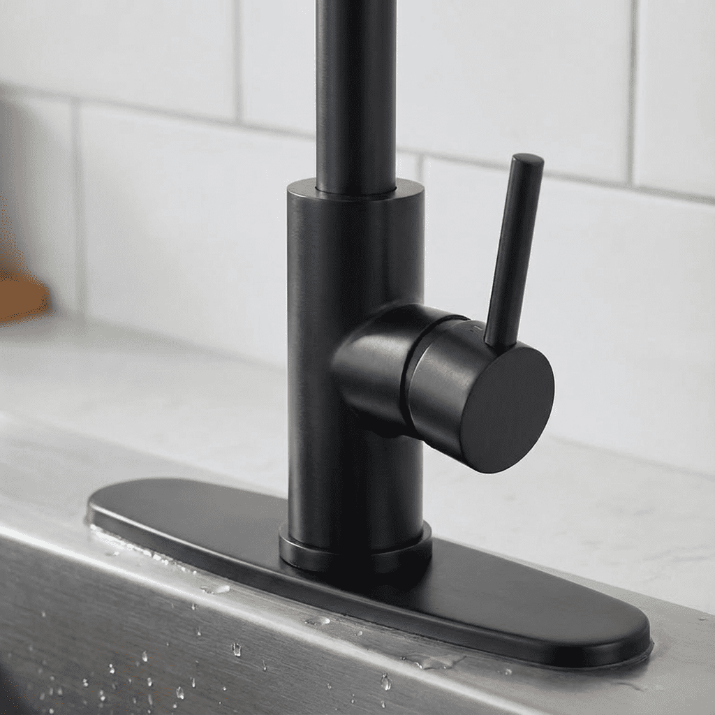 Kitchen Faucet with Pull Down Sprayer Industrial 1 Handle 1 Hole or 3 Hole Faucet for Farmhouse Camper Laundry Utility,Black