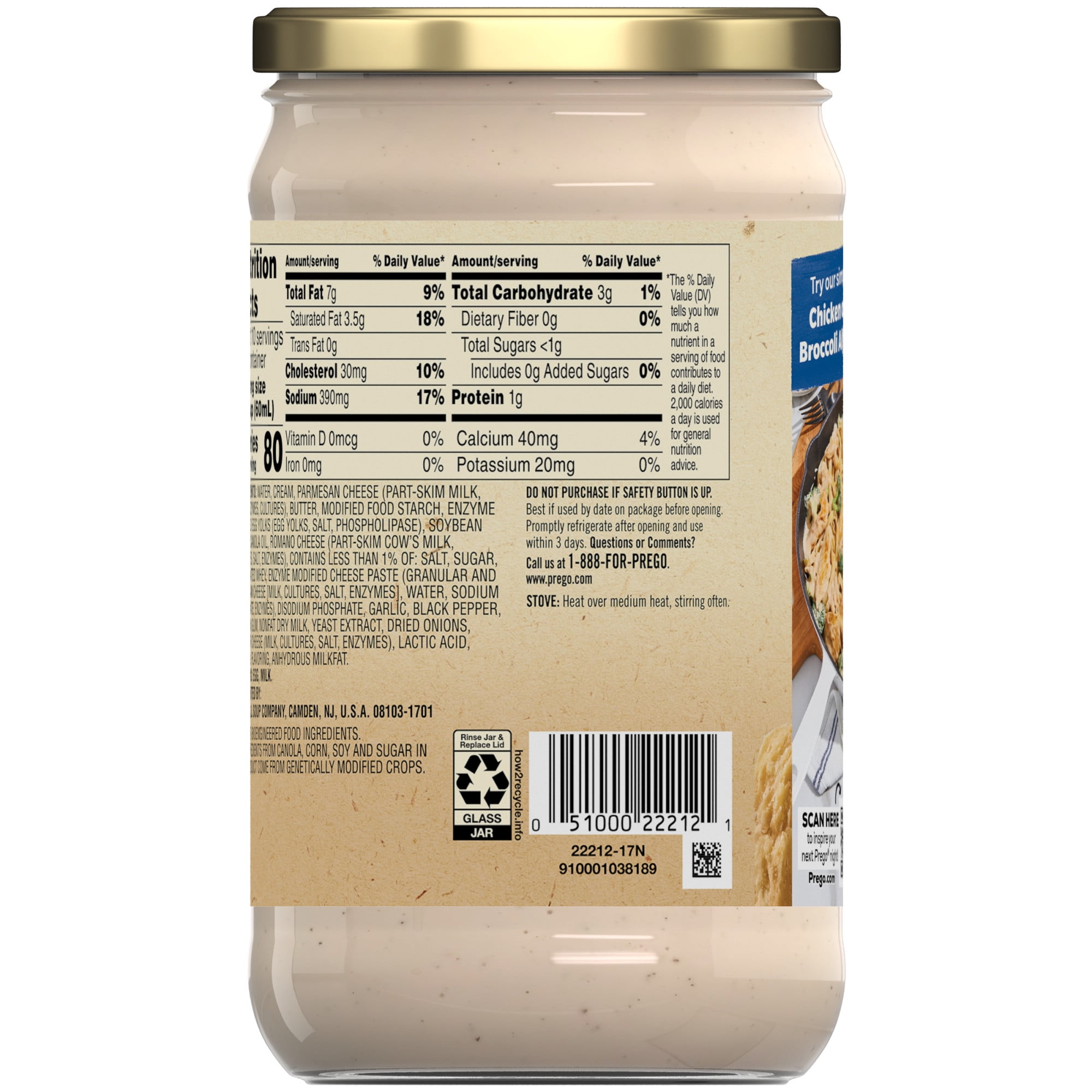 (3 pack) Prego Homestyle Alfredo Pasta Sauce, 22 oz Jar