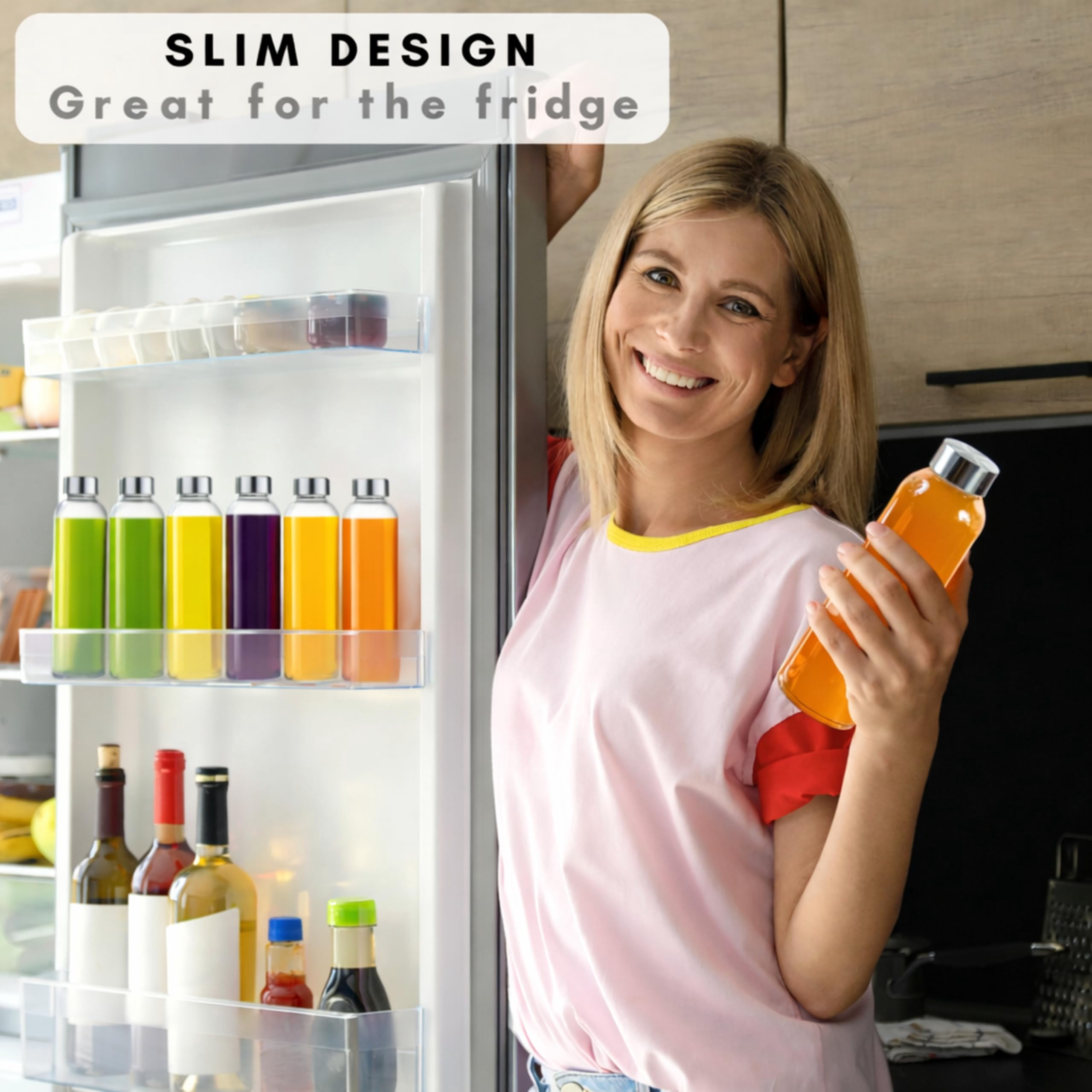 18 Oz Soda Lime Glass Water Bottles 6 Pack with Lids and Cleaning Brush