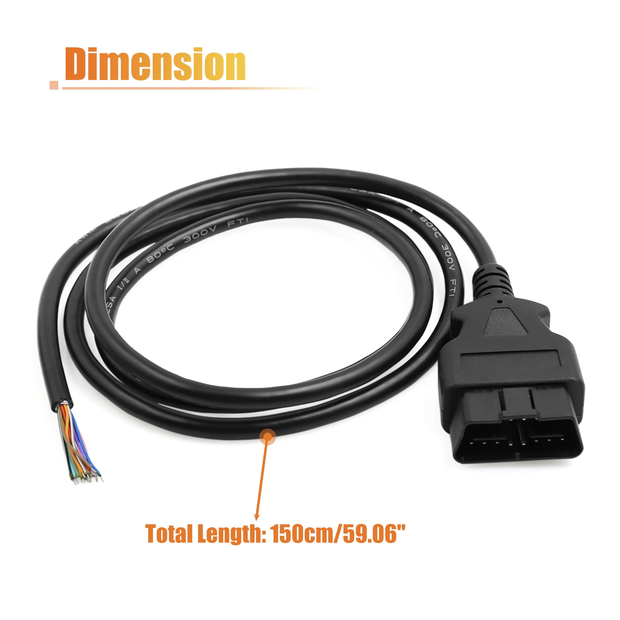 Unique Bargains Durable 16 Pin OBDII Diagnostic Adapter Male Connector Cable Tool