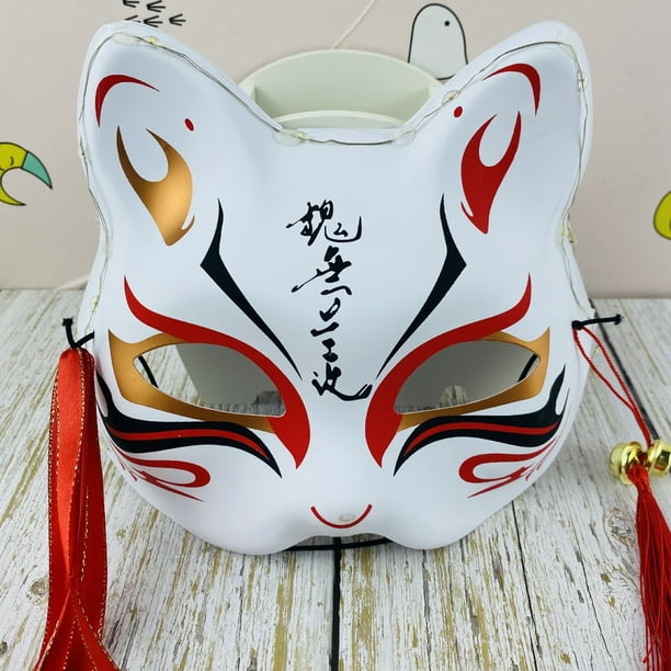 Máscara de zorro de gato pintada a mano, accesorio de Cosplay de Festival de Halloween, máscara japonesa de media cara, Anime Demon Slayer