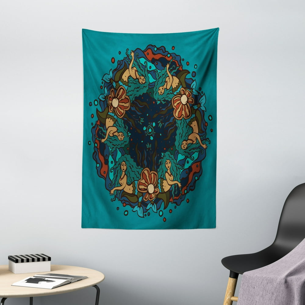 Mermaid Wall Hanging Tapestry, Marine Theme Circle of Mermaids