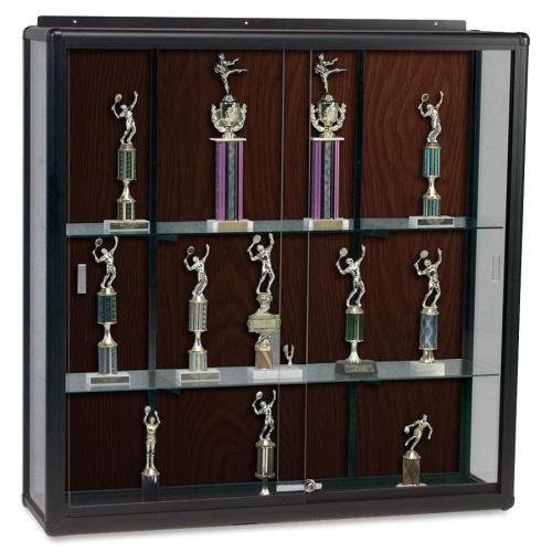90W8411 Balt Wall Mount Display Case 48" x 16" x 48" Glass Security Lock Walnut
