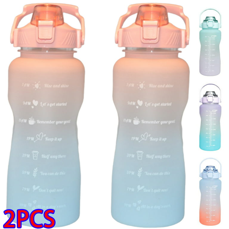 SKYCARPER 2pcs 2 Litre Water Bottle with Straw , Motivational Sports Water Bottle with Time Markings , Large Water Bottle BPA Free, Leak Proof 