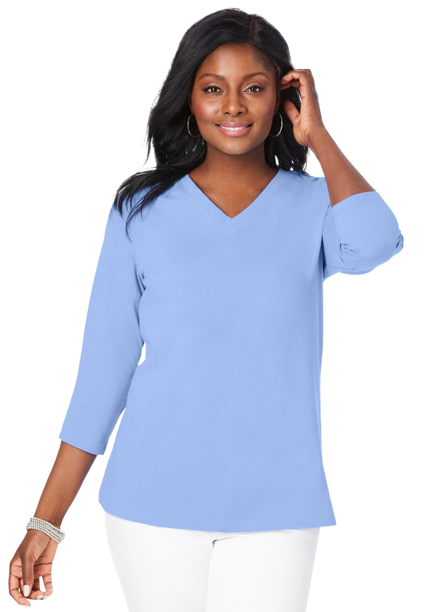 Jessica London Women's Plus Size V-Neck Tee 3/4 Sleeve T-Shirt - Walmart.com