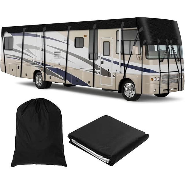 Camper Cover 210D Oxford Cloth Rv Covers for Roof Only Foldable Storage, Easy to Clean Utility Trailer Covers Class C Rv Cover,Black-8.5m×3m