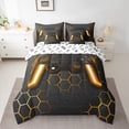 thumbnail image 3 of Feelyou Neon Gold Gamepad Twin Bedding Sets 7-Piece, Chic Honeycomb Abstract Bedding Comforter Set, Teens Kids Boys Girls Reversible Sheet Sets, Luxury Bedroom Decor, 3 of 9