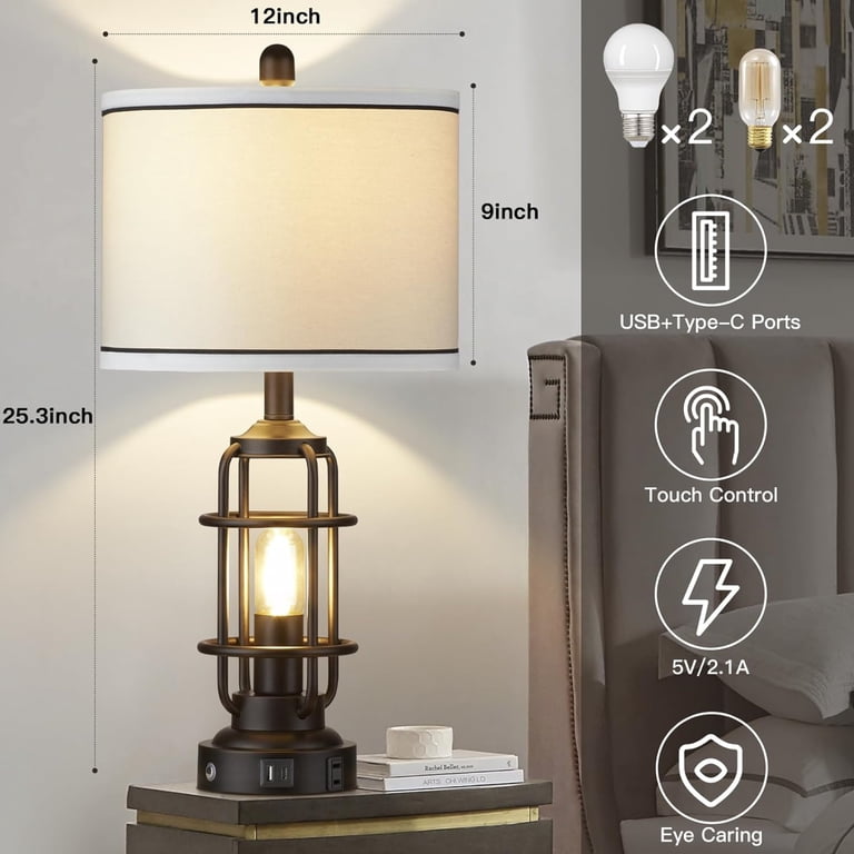 Cinkeda 25.3" Industrial Table Lamp Set of 2 with USB photo 7