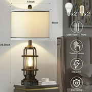 Cinkeda Modern Table Lamps with USB A+C Ports AC Outlet 3 Way Dimmable Touch Control Nightlight Black Industrial Bedside Lamp Set of 2 for Living Room Bedroom