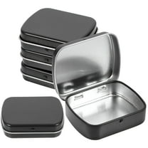 LAMIRO 5pcs Rectangular Metal Tin Box with Hinged Lid for Storage - Black