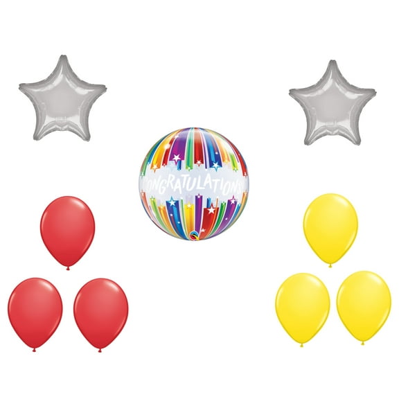 LOONBALLOON Graduation Grad Theme Balloon Set, 22 Inch Congratulations Shooting Stars Bubble Balloon, Star Foil and 6x Latex Balloons