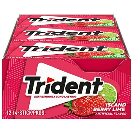 Trident Island Berry Lime Sugar Free Gum, 12 Packs of 14 Pieces (168 Total Pieces)