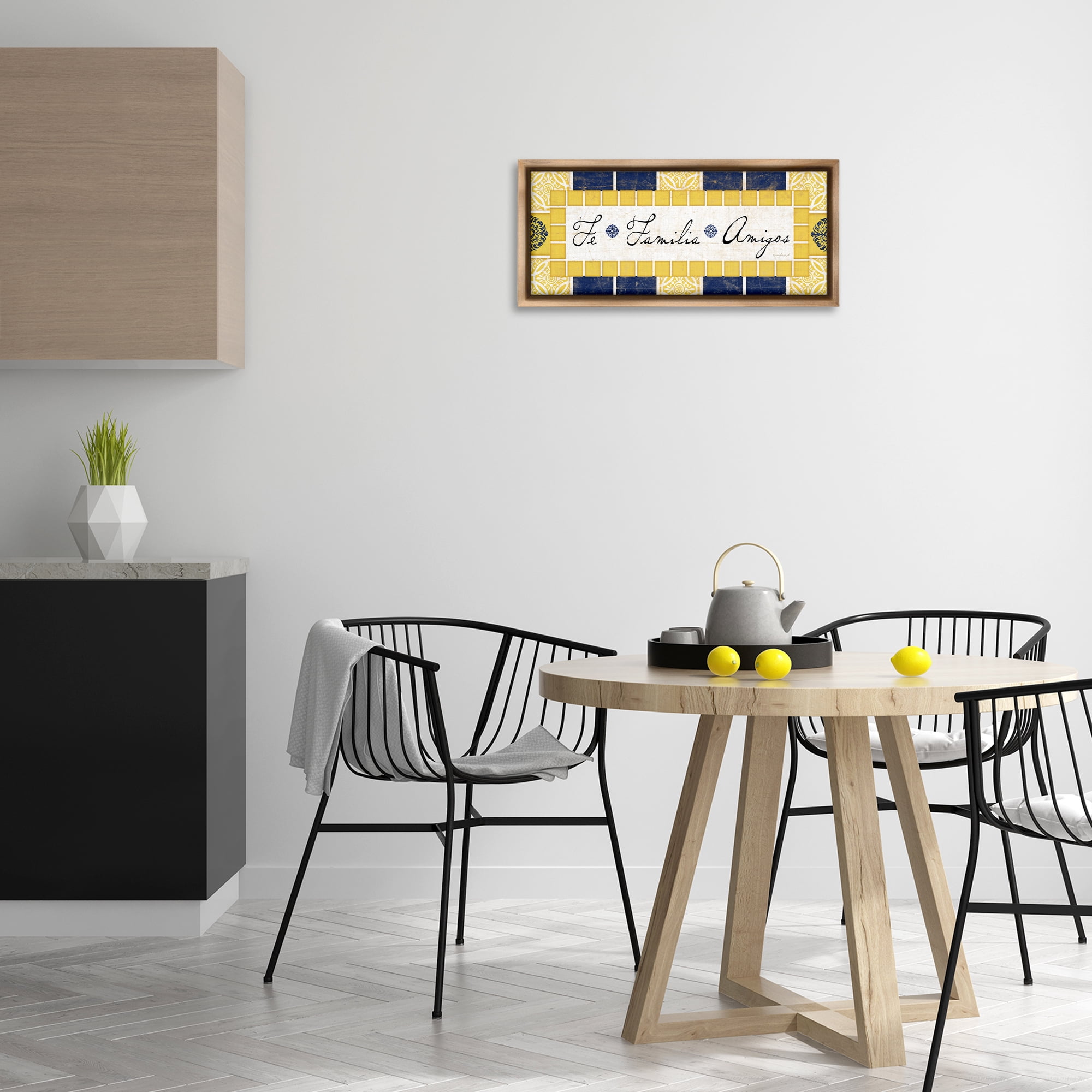 Stupell Industries Fe, Familia y Amigos Inspirational Quotes & Sayings Painting Brown Floater Framed Art Print Wall Art, 25 x 11