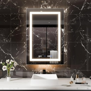 Lighted Medicine Cabinet with Mirror, 24x36 Bathroom Medicine Cabinet with Lights, Double Mirror, 10XMagnifier, Dimmable, Defogging, Front&Backlit, Clock Temp Display, Outlets, Left Hinge