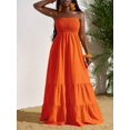 thumbnail image 5 of Orange Solid Color Strapless Ruffle Hem Maxi Dress For Women, 5 of 7