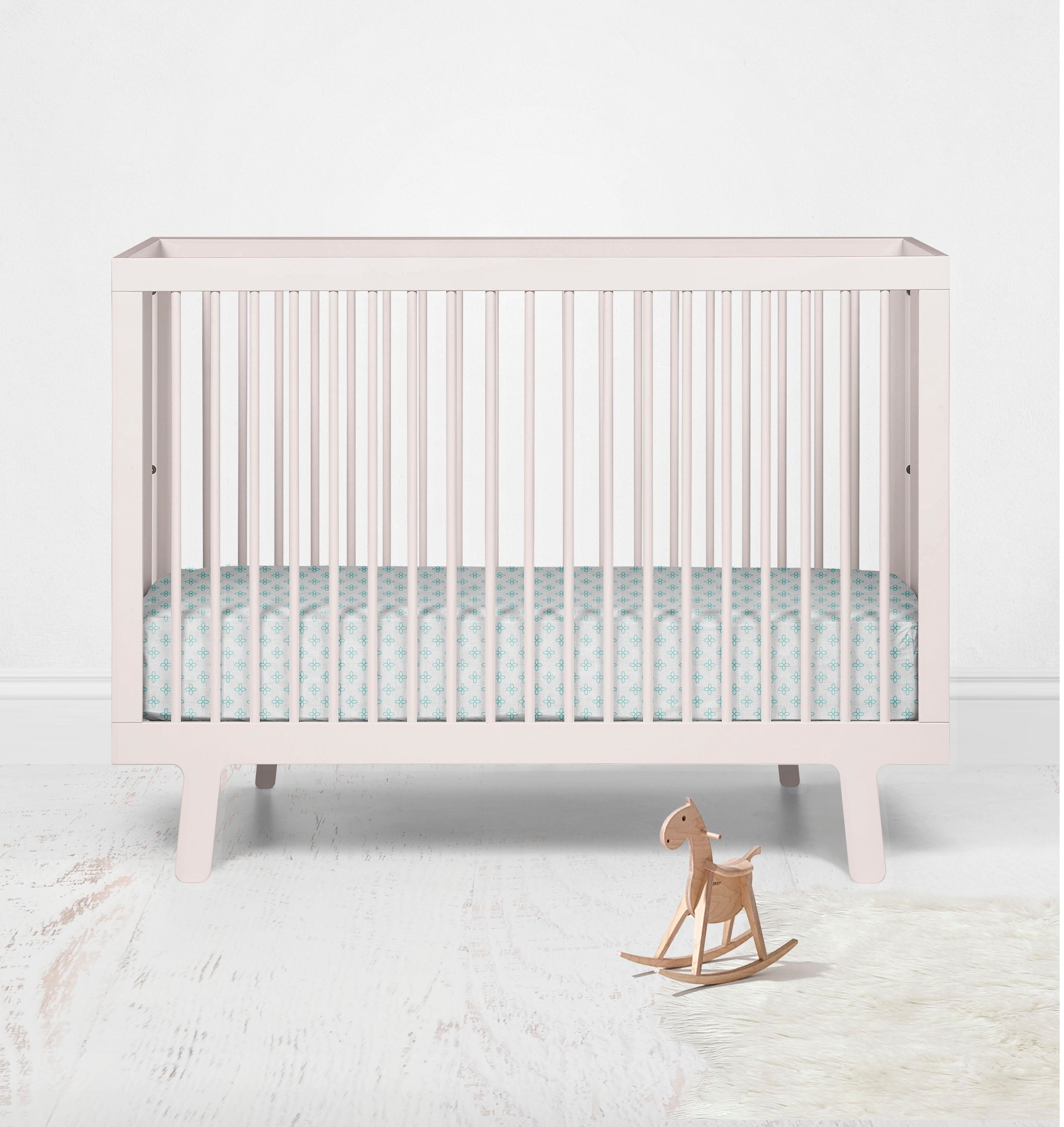 Bacati - Petal Floral Aqua Muslin Crib or Toddler Bed Fitted Sheet 100% Cotton Muslin