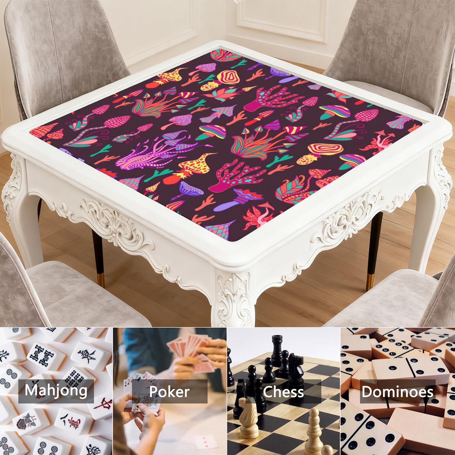 31.5 Inch Plants Design Mahjong Table Pad Made of Durable Rubber with Anti-Slip Non-Slip Surface and Noise Reducing Technology for Card Games Board Games Tiles