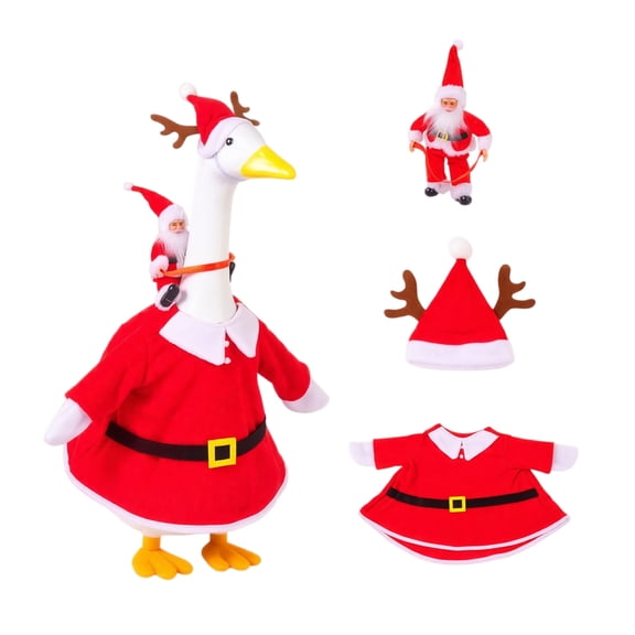 Porch Goose Outfit Santa Themed Set with Attachable Figure and Antler Hat for Outdoor Christmas Decor for Front Porch Lawn and Yard Display