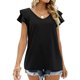 thumbnail image 5 of Luxtrada - Camisetas de verano para mujer, con volantes, manga corta, cuello en V, estilo casual, corte holgado (negro, talla S), 5 of 6
